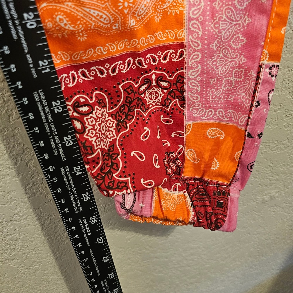 Kreamy Pink Orange Bandana Patchwork Cargo Jogger Pants NWT Streetwear Artsy M - Picture 7 of 7
